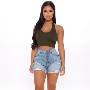 Short Distressed Denim Shorts - Light Blue Wash
